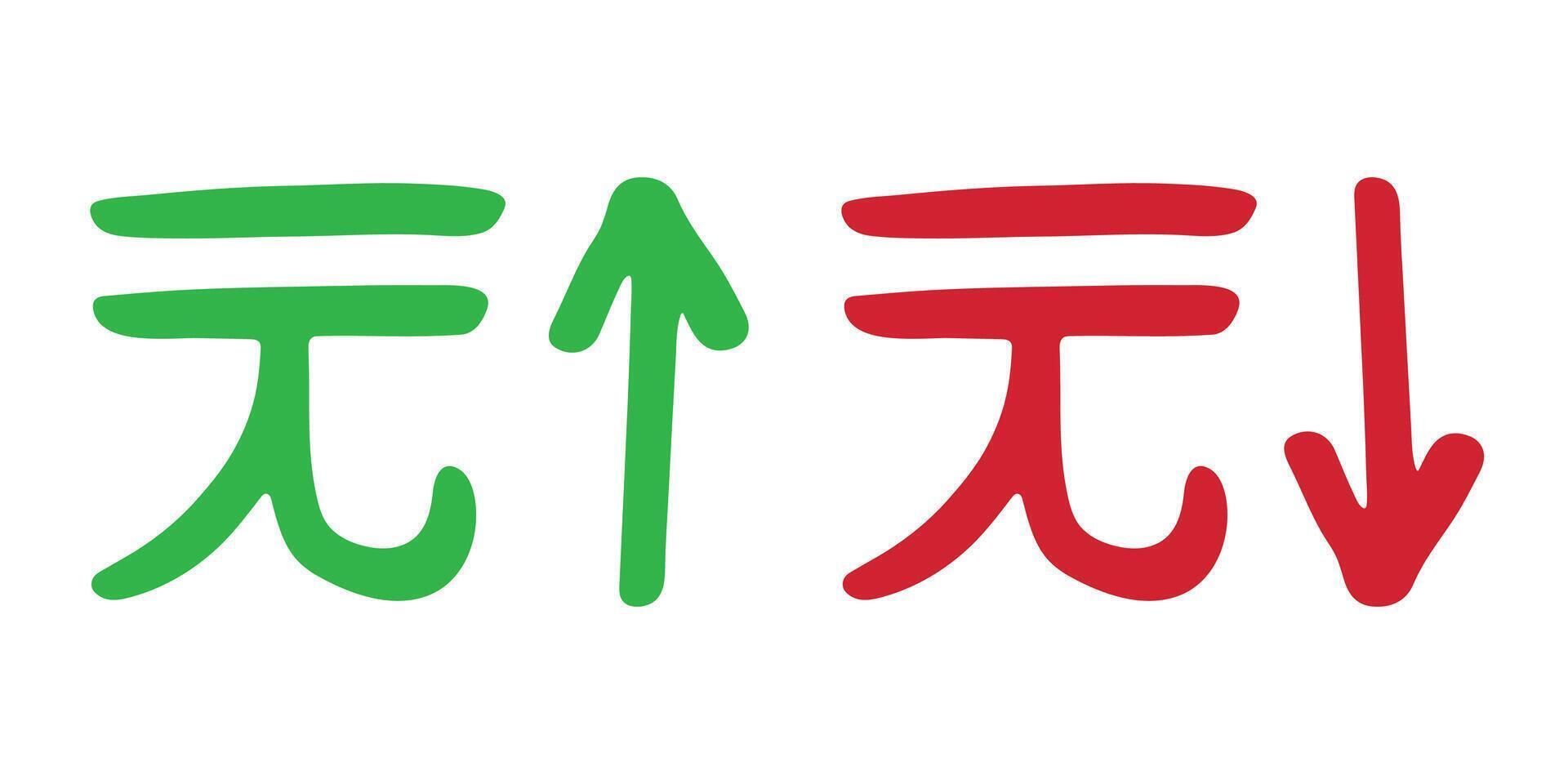 zero Hand drawn chinese yuan currency symbol Growth and fall profit with arrow up and down Brush stroke doodle Element for design vector