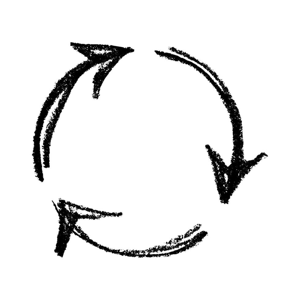 Hand drawn recycle arrow icon Recycling resources symbol Reuse of materials, zero waste, green environment, saving the planet thirty three vector