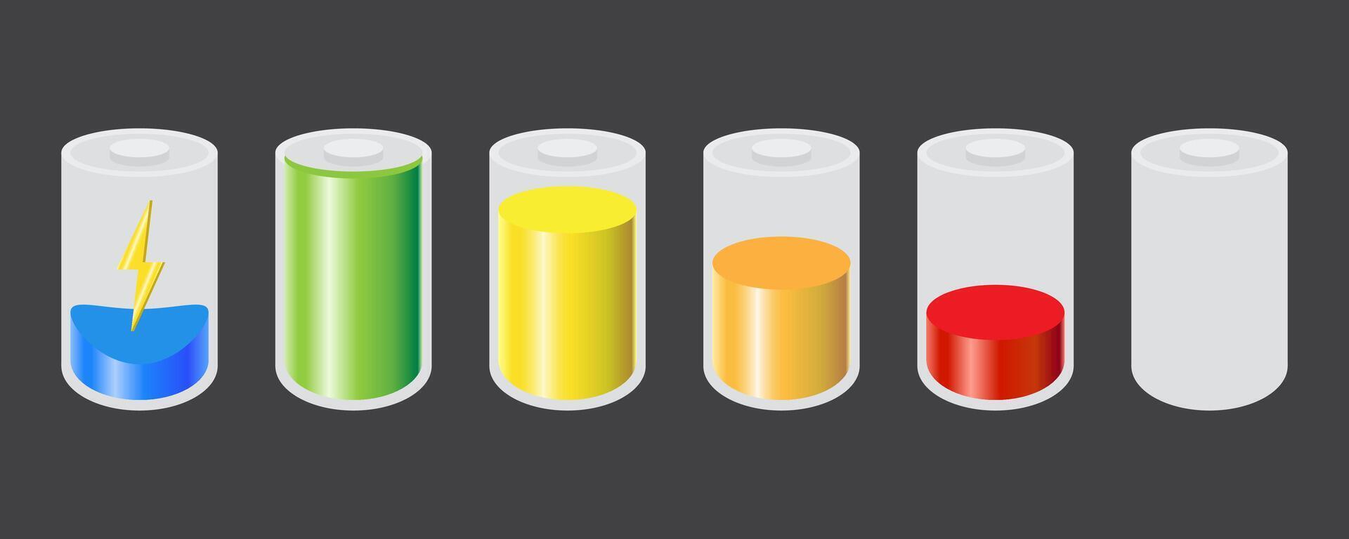 Full charge energy for mobile phone. 3D battery charge design on gray background. Accumulator indicator icon of power level. vector