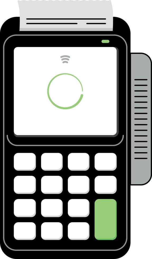 electronic payment terminal with receipt, screen and keypad, used for card or contactless payments in retail and business, no background vector