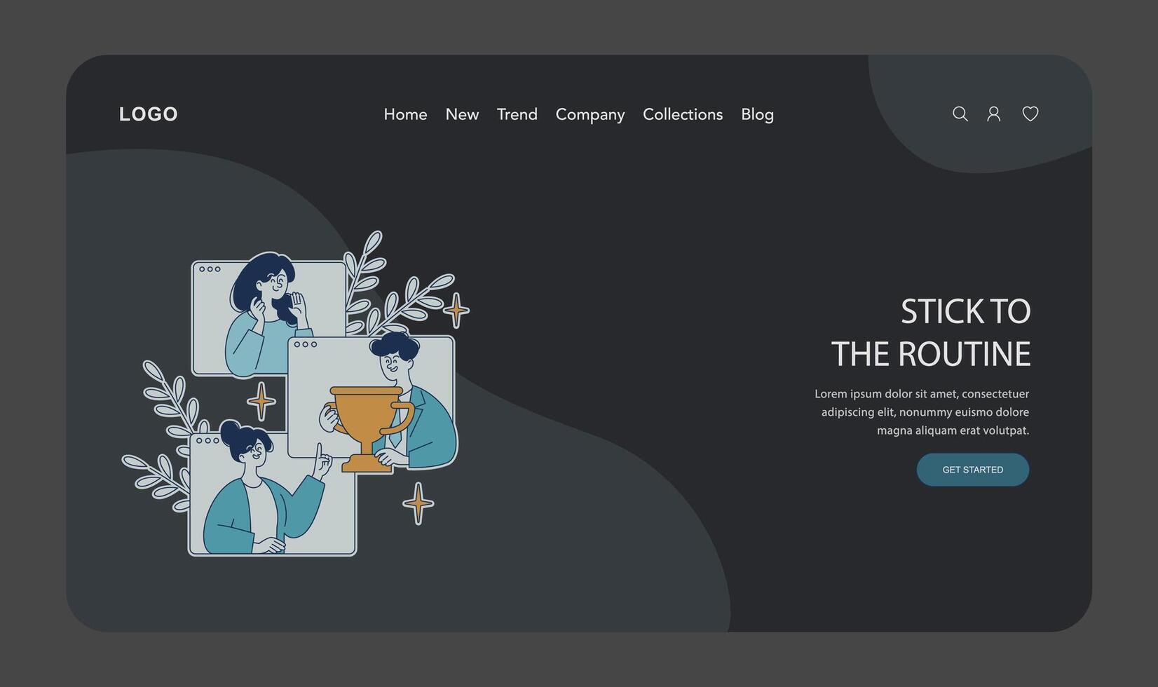 Illustrations of Routine and Collaboration on Website vector