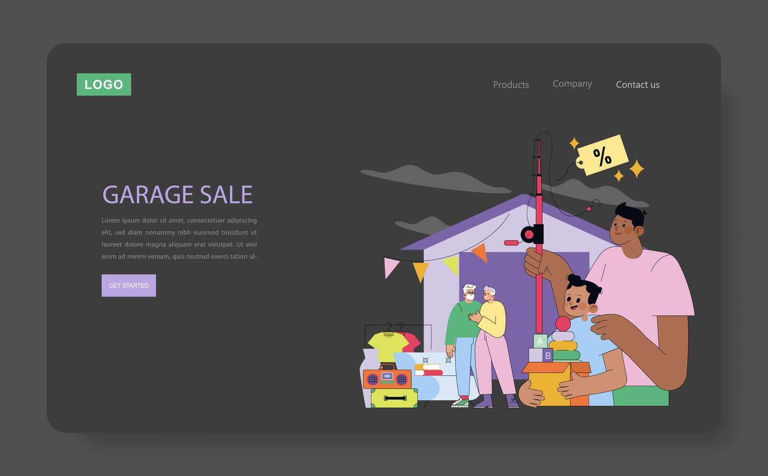 Illustration of Family Enjoying Garage Sale Event vector