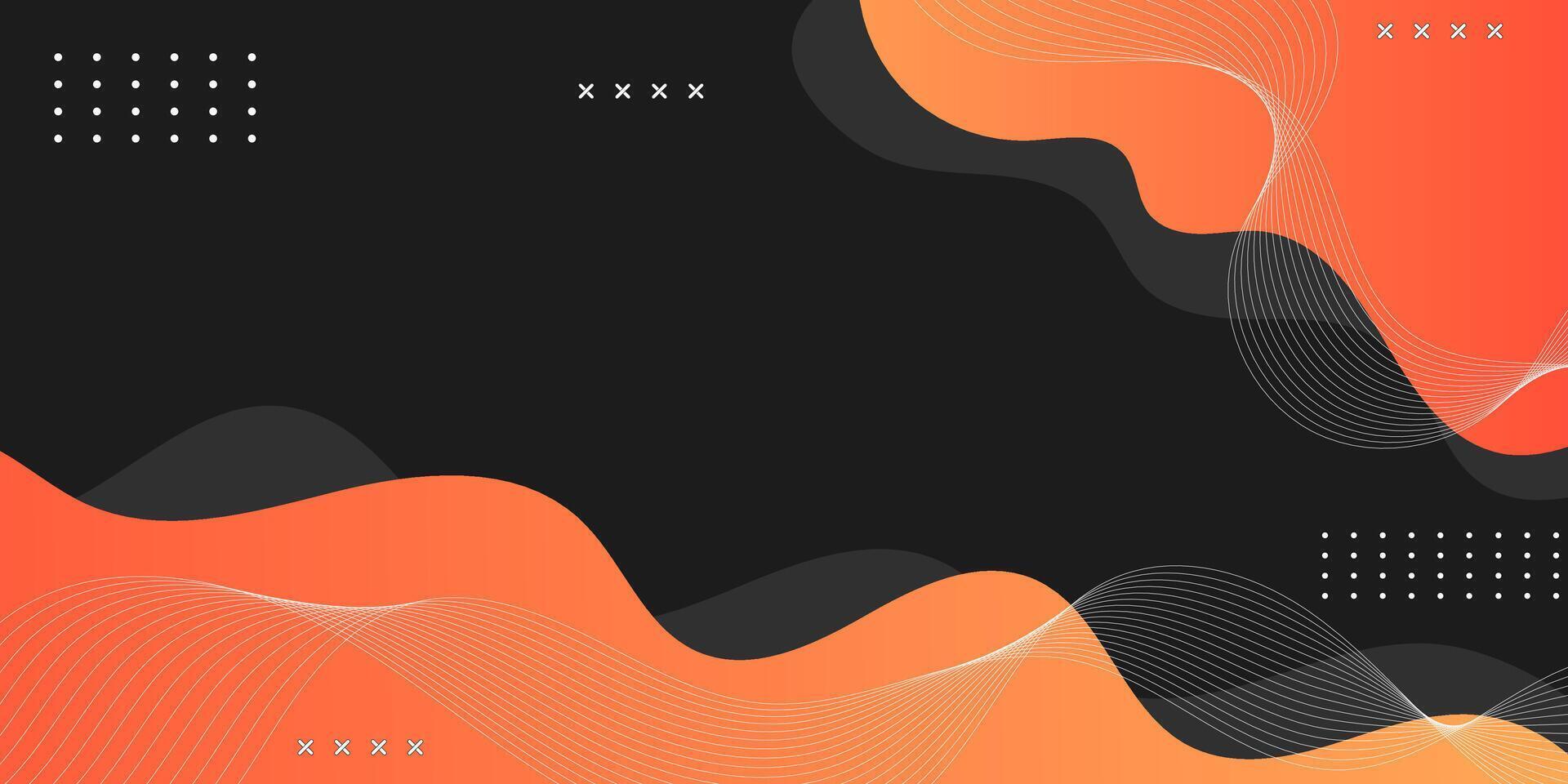 Modern dark background with orange flowing waves. vector