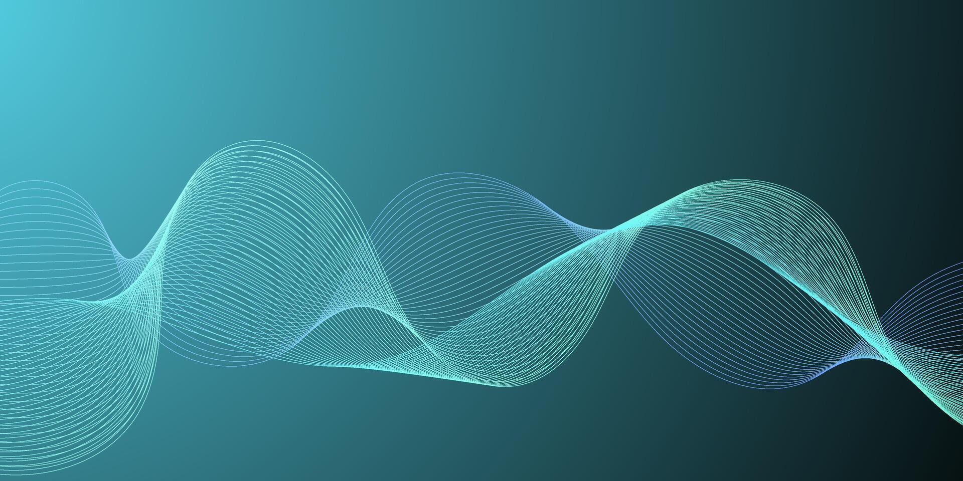 Futuristic dark blue background with glowing wave lines and particle effects. Suitable for tech themes, banners, and digital posters. vector