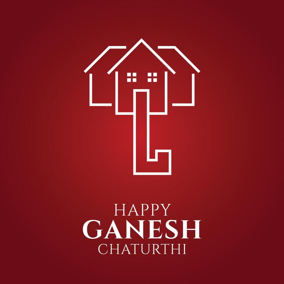 Happy Ganesh Chaturthi Elephant House Symbol in red Background vector