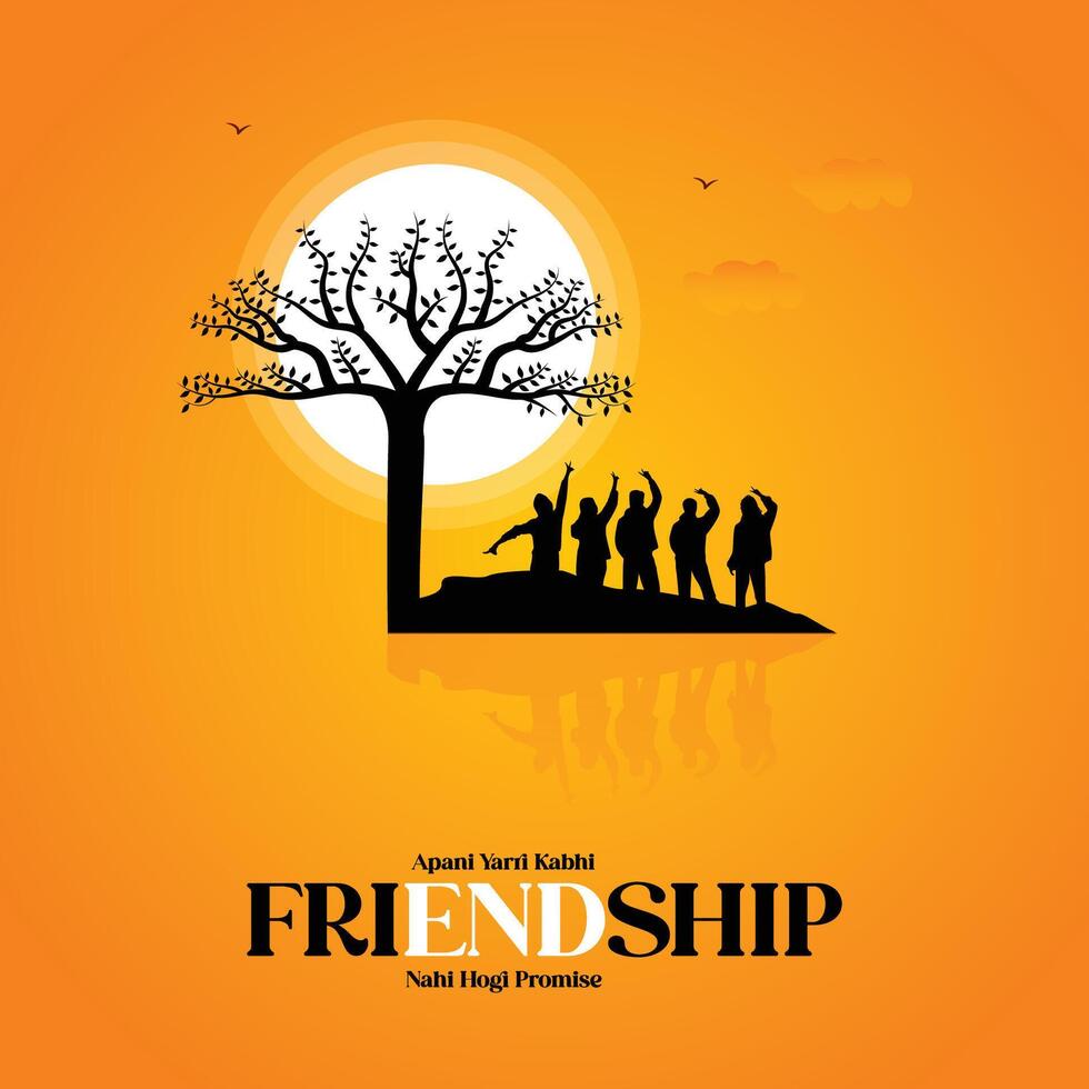 People celebrating friendship against sunset vector