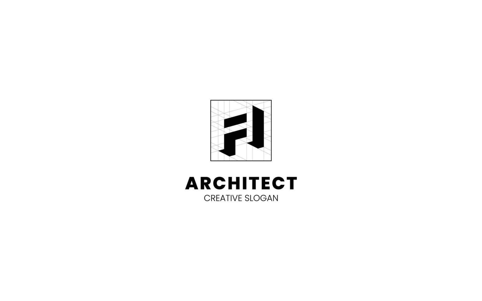 Letter A 3D logo with isometric bottom-left view and technical sketch vector