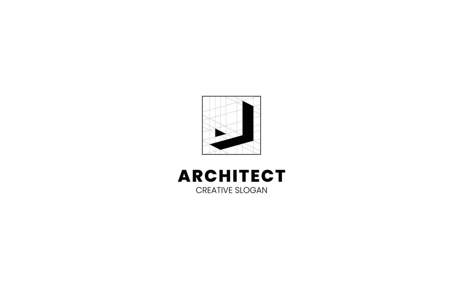 Letter J 3D logo with isometric bottom-left view and technical sketch vector