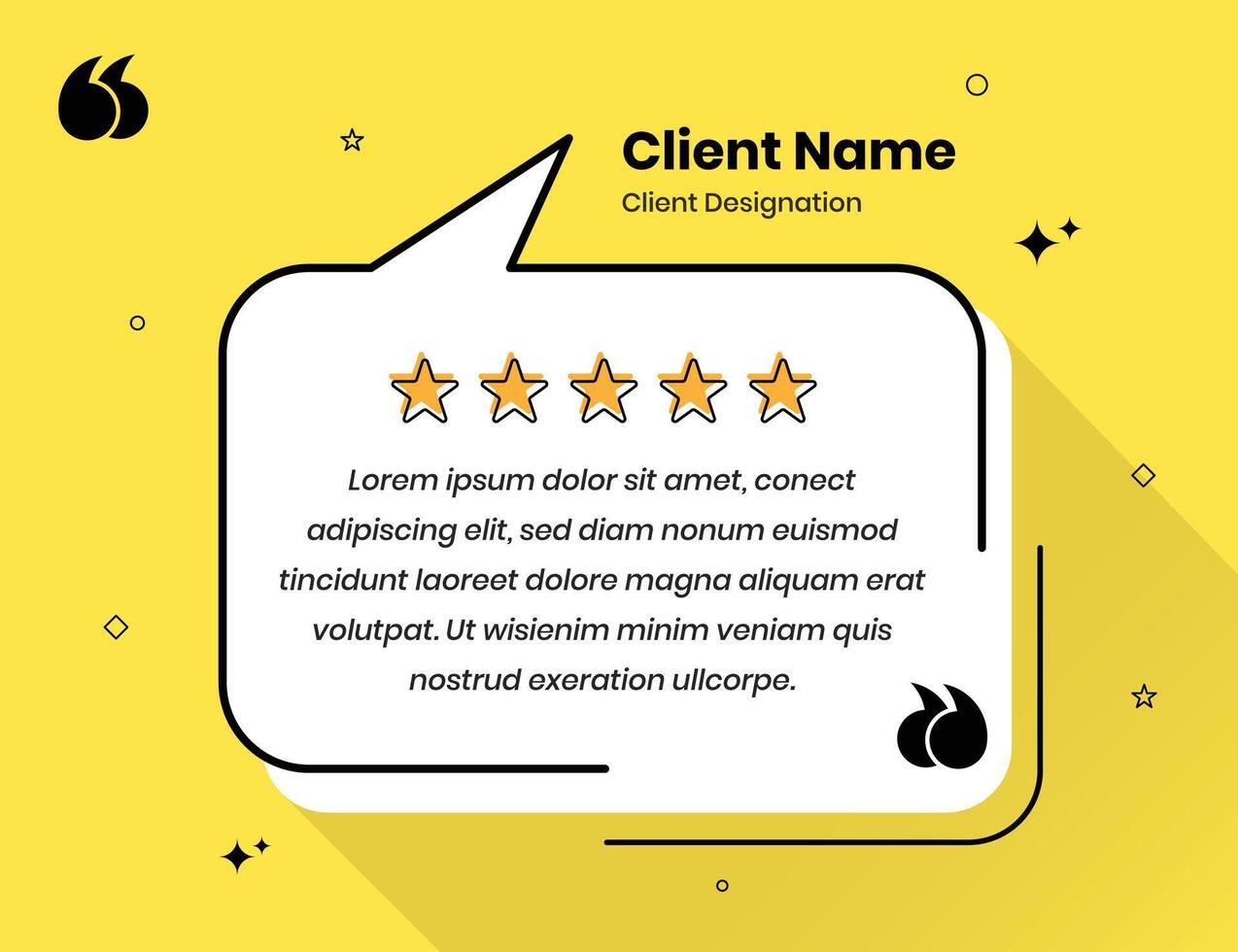 Simple creative light yellow color client feedback and testimonial template design for social media post vector