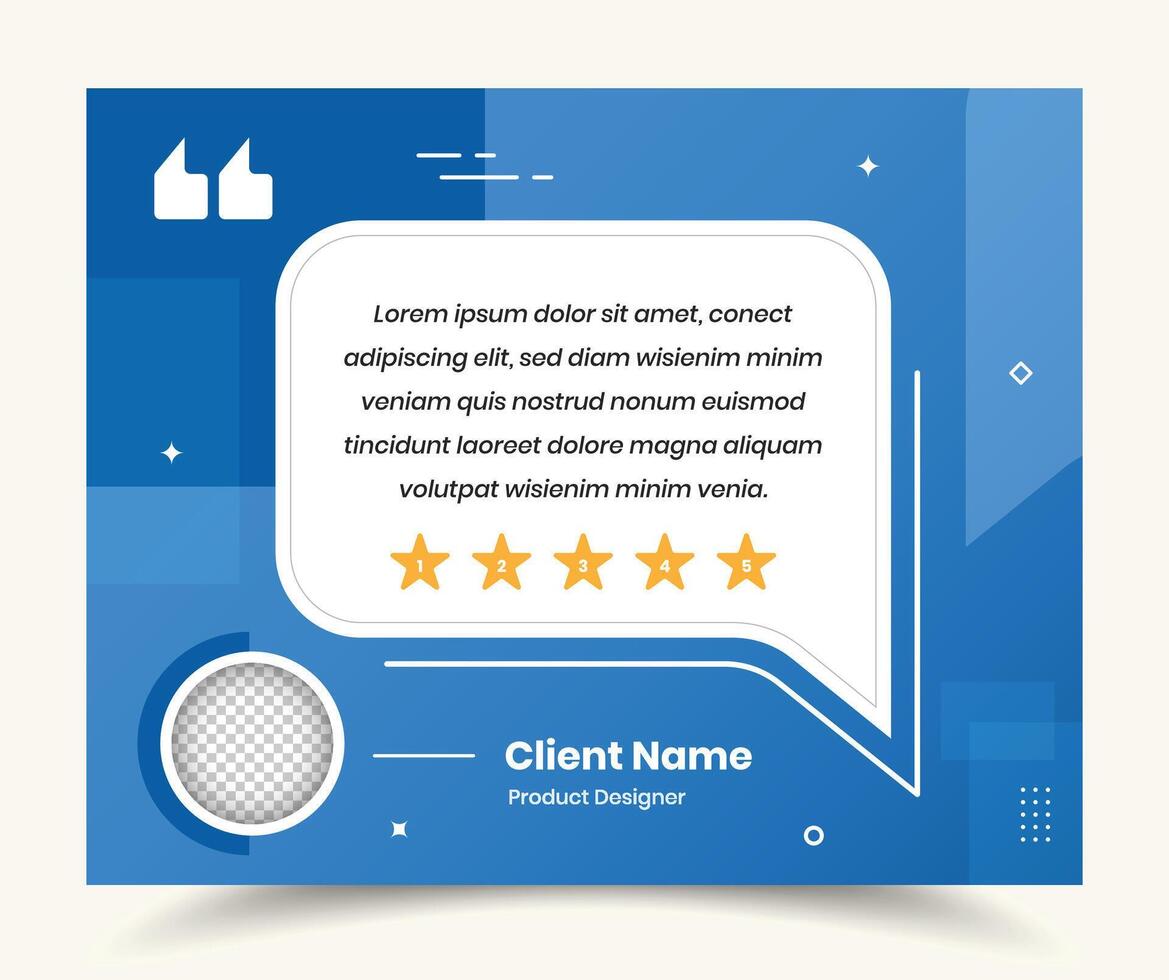 Abstract client feedback and customer review social media post template design with image placeholder vector