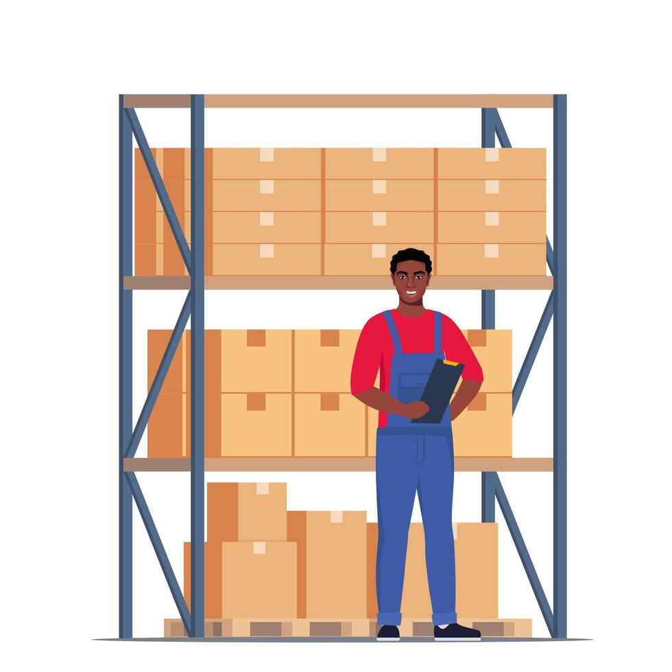 Warehouse worker with inventory clipboard vector