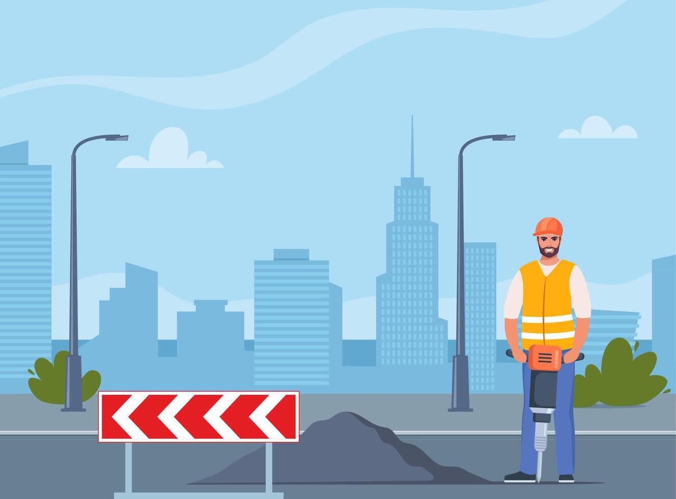 Construction worker using a jackhammer vector