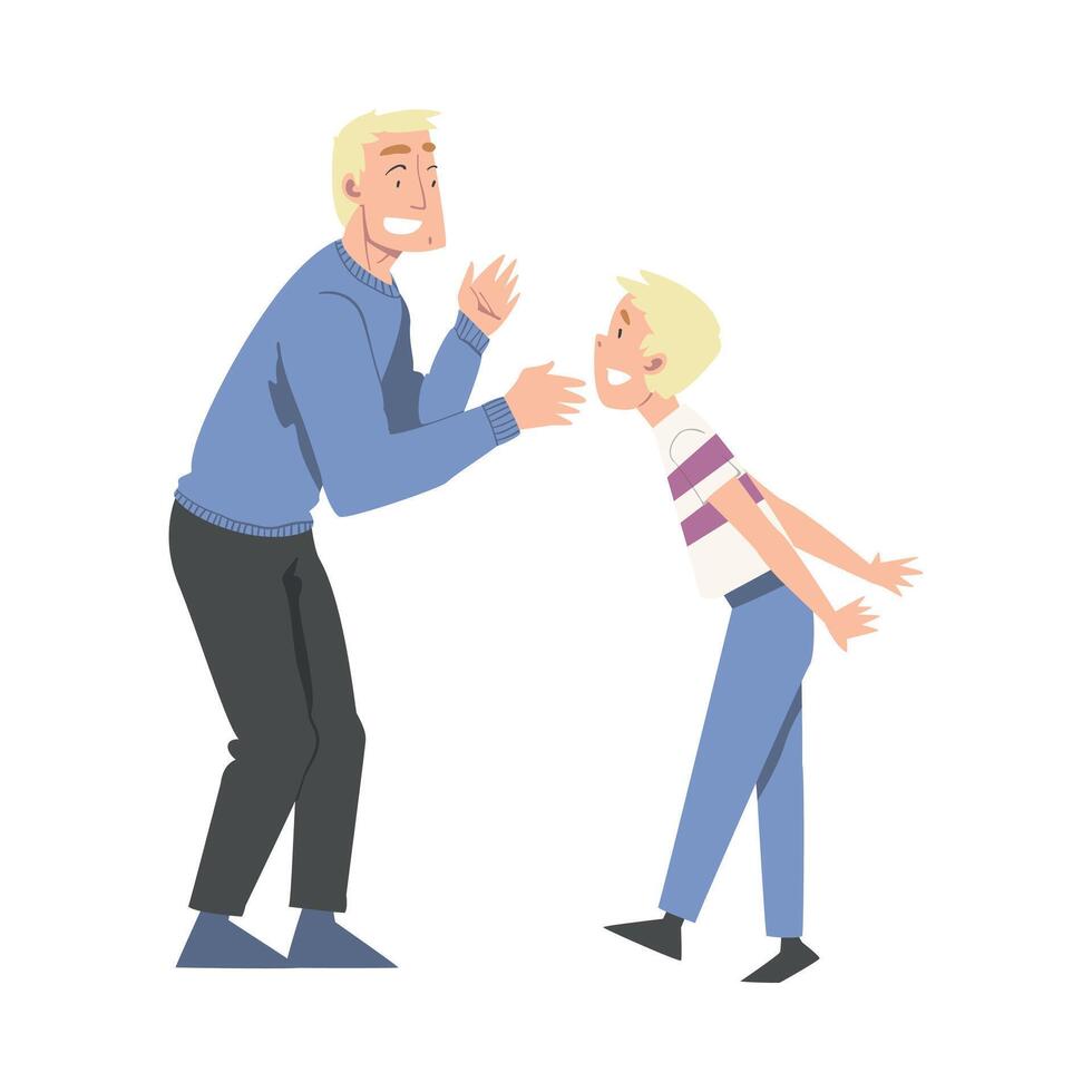 Dad and Son Having Fun, Happy Father and His Child Spending Time Together Cartoon Style Illustration vector
