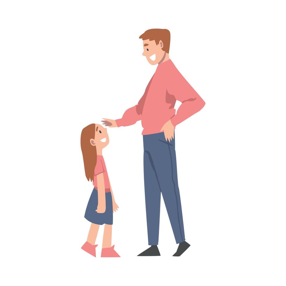 Smiling Dad Having Good Time with His Daughter, Happy Father and His Child Spending Time Together Cartoon Style Illustration vector