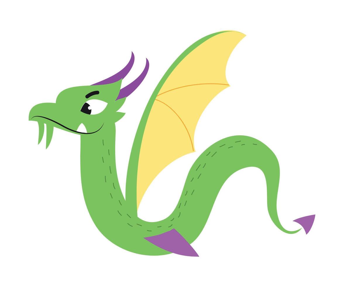 Flying Little Baby Dragon, Cute Funny Fantastic Creature Fairy Tale Character Cartoon Style Illustration vector