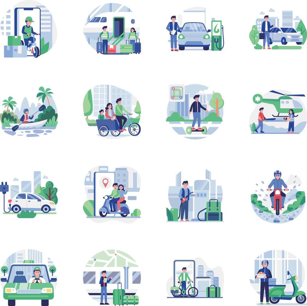Urban transportation methods illustrated vector