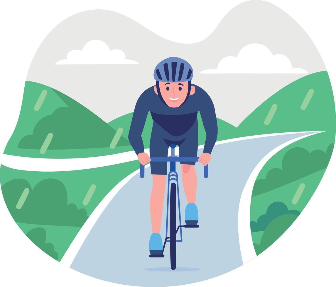 Cyclist on a winding road vector