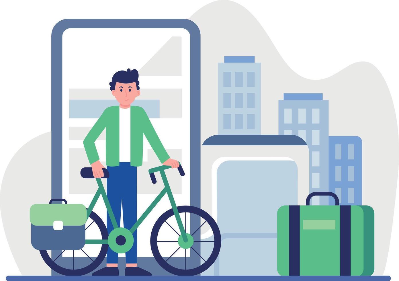 Man with bike and travel bags vector