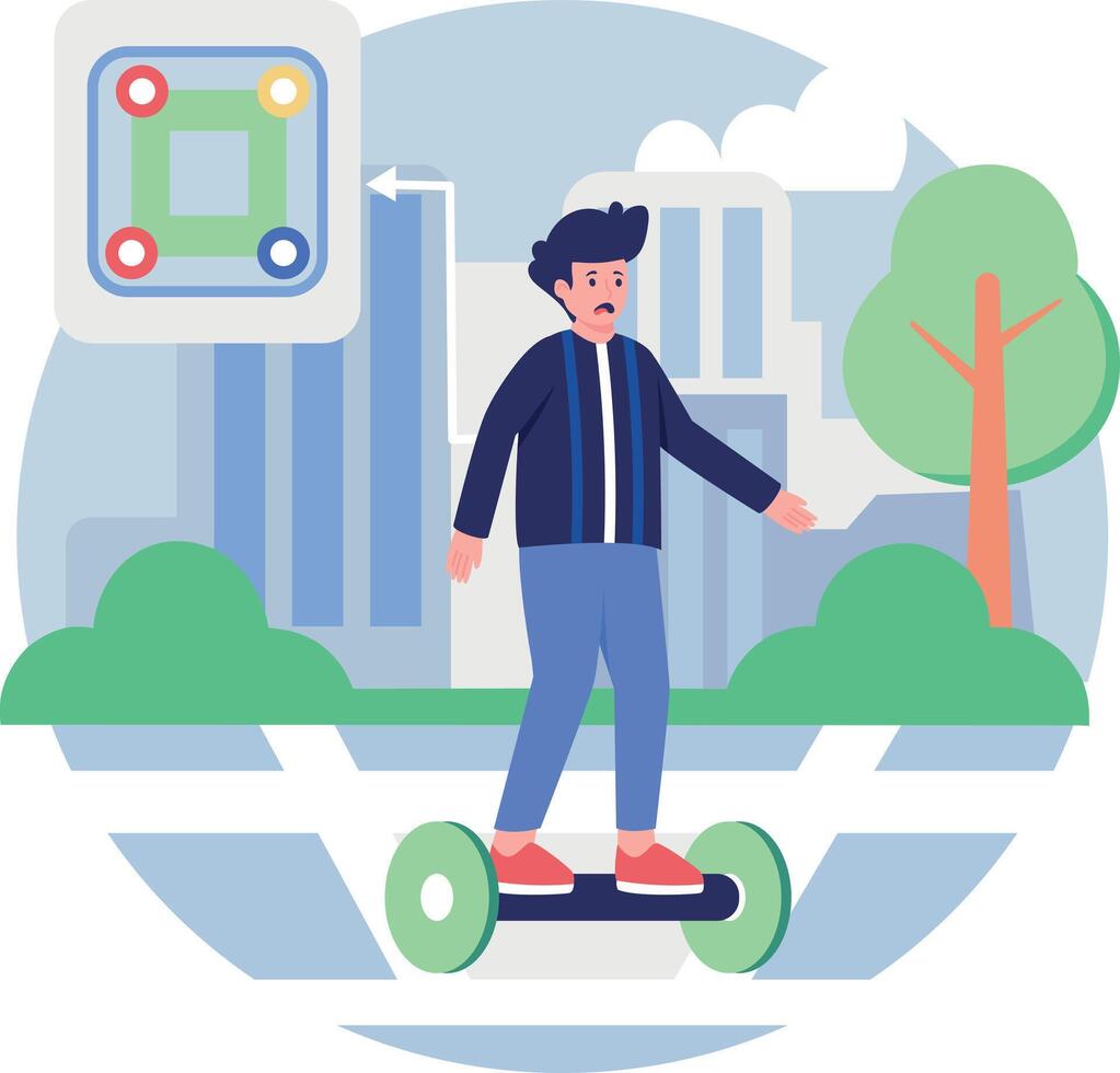 Man on a hoverboard in the city vector