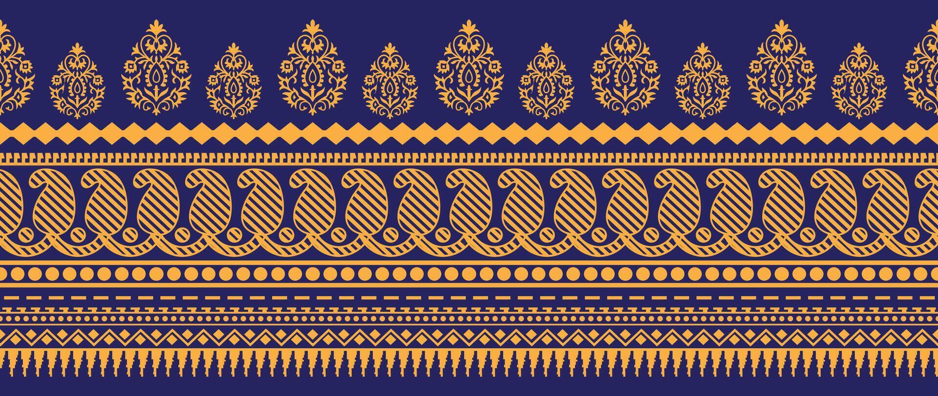 Geometric and floral ethnic graphic designs in blue, yellow and pink on a black background are templates vector