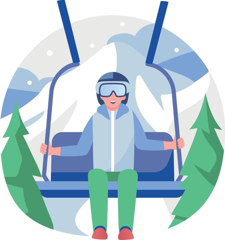 Ski lift with smiling skier vector