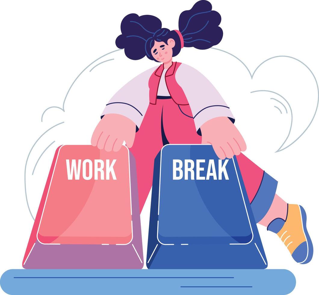 Girl balancing work and break vector