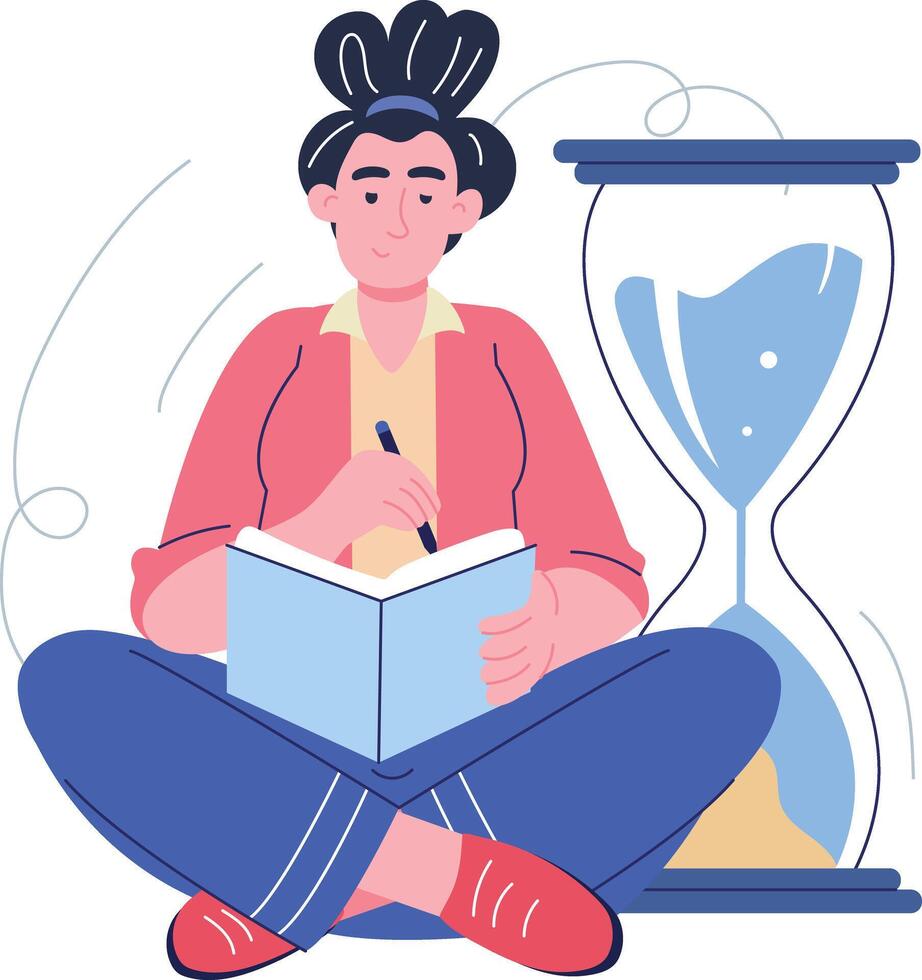 Person writing with hourglass vector