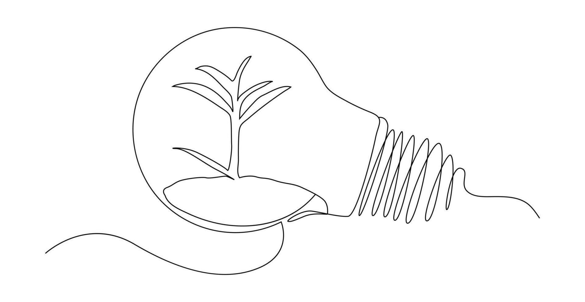 Plant inside Lightbulb in continuous one line drawing, Creative concept of Green energy and environmental friendly sources. vector