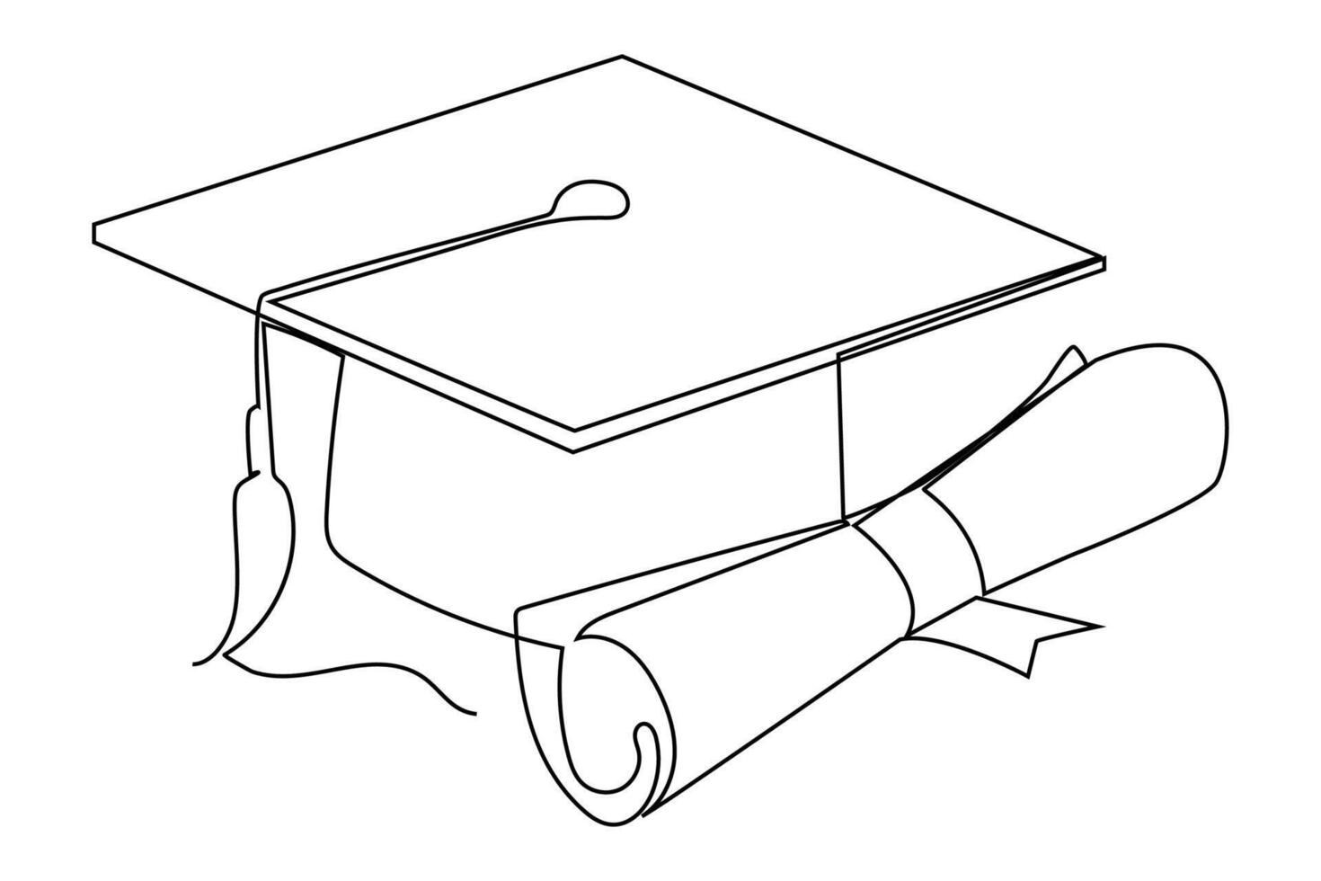 continuous one line art of graduation cap. vector