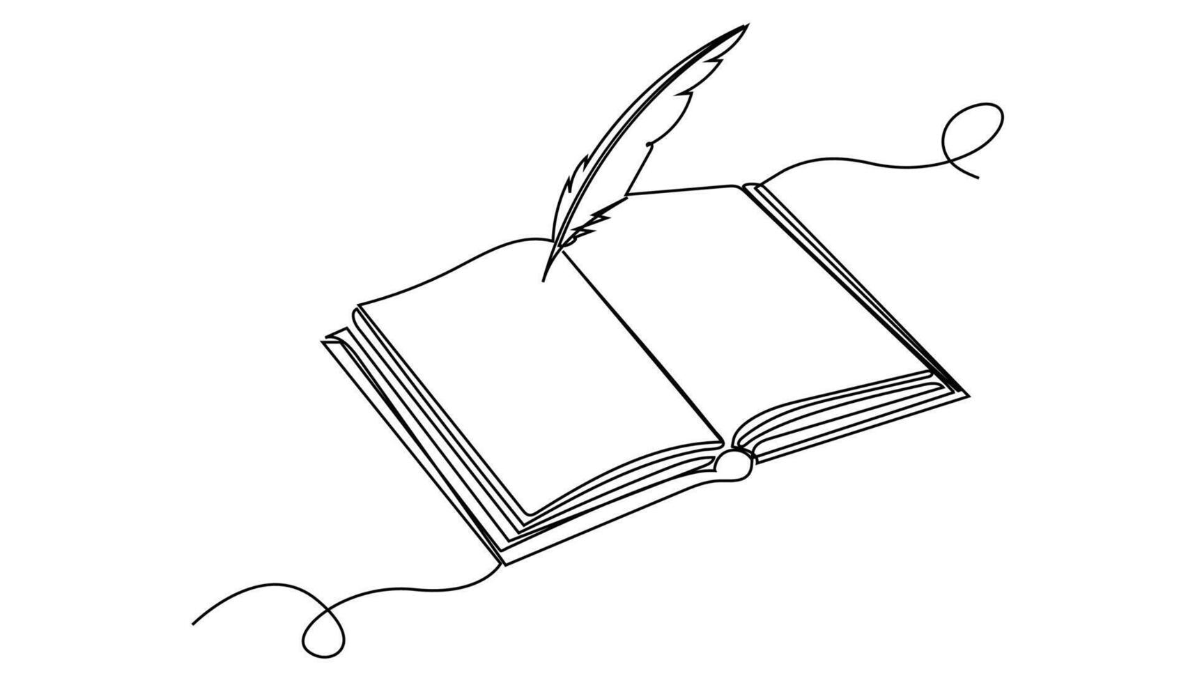 continuous one line drawing of open book and pen. vector