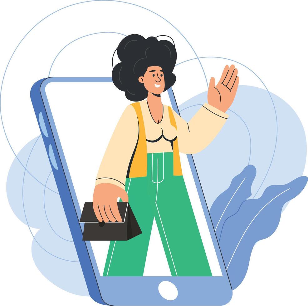 Woman animated in smartphone illustration vector