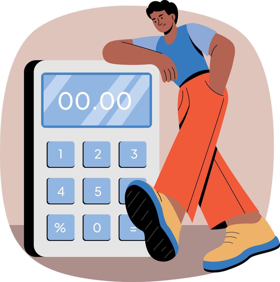 Young man next to calculator illustration vector