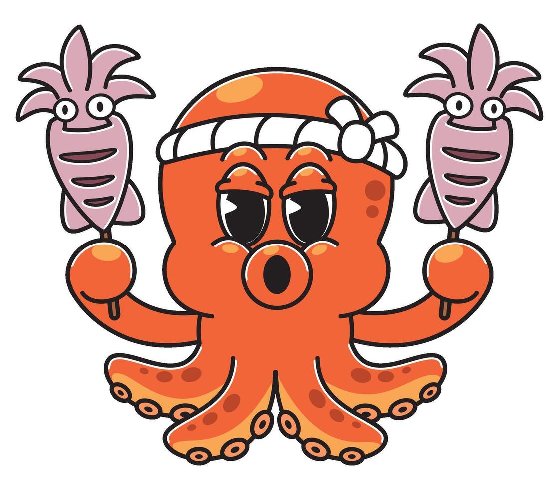 Cartoon octopus with squids vector