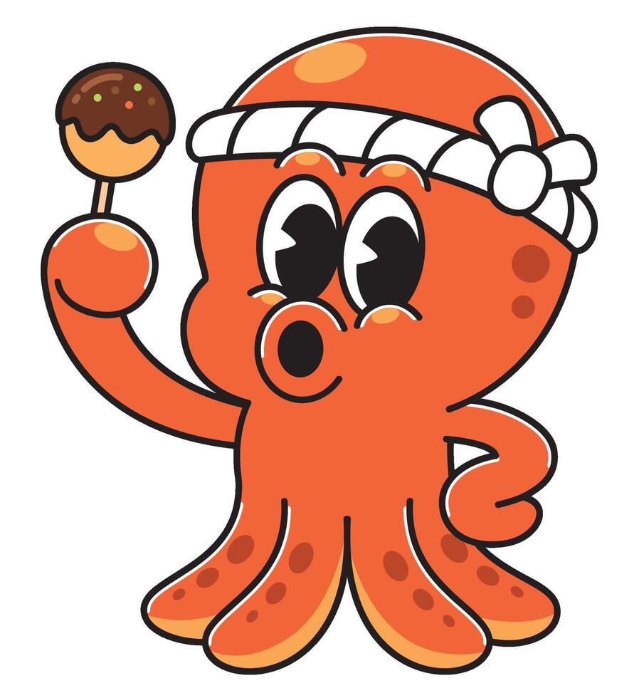 Cartoon octopus with a dessert vector