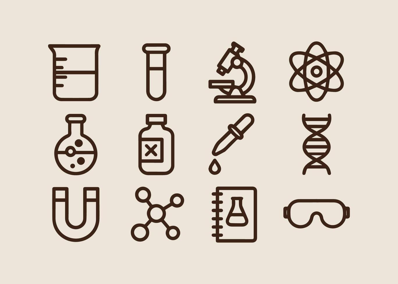 Science Essentials Simple Line Art Icons in Various Fields of Study vector