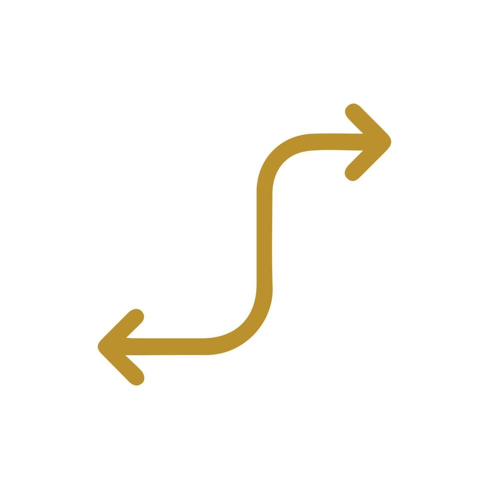 Dynamic gold path arrow showing a continuous flow of movement and direction change vector