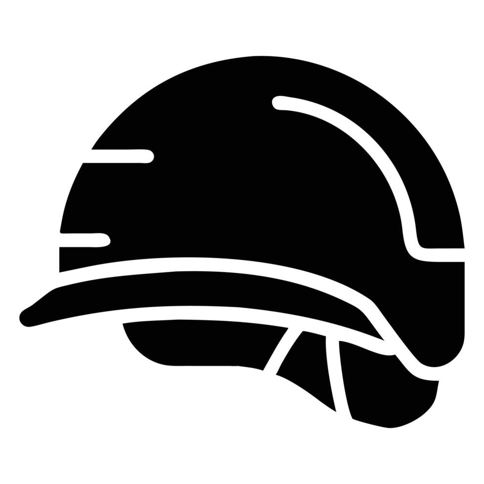 A monochrome silhouette depicts a protective construction helmet in profile view, ensuring safety vector