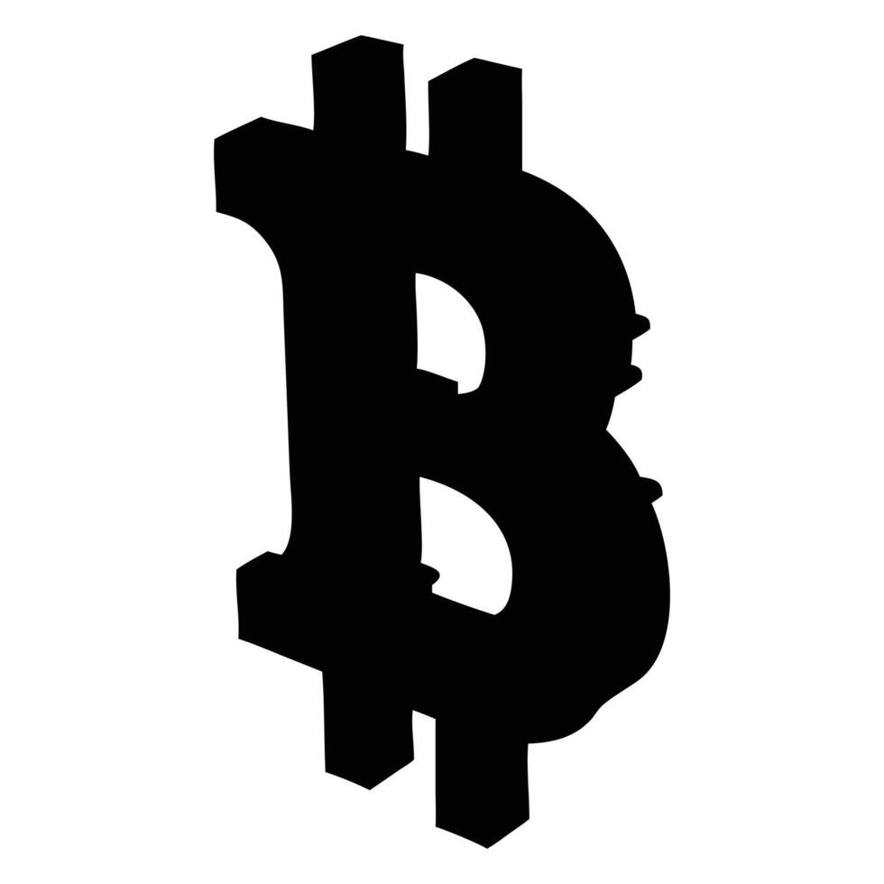 A bold Bitcoin symbol stands prominently, projecting forward with geometric design cues vector