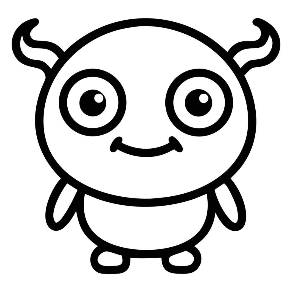 A cute cartoon monster with small horns is smiling slightly to us vector