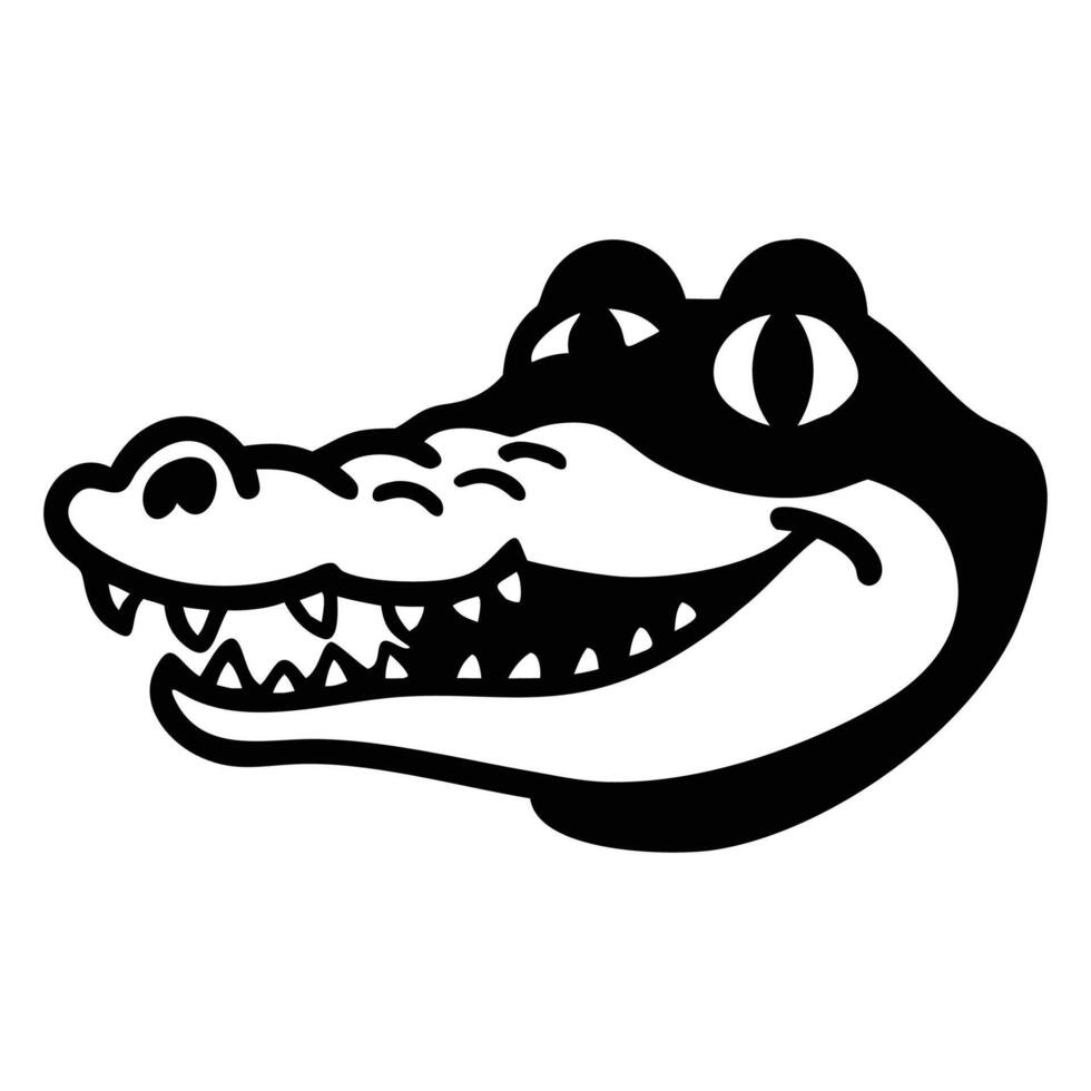 Black and white cartoon shows a smiling alligator head with sharp teeth vector