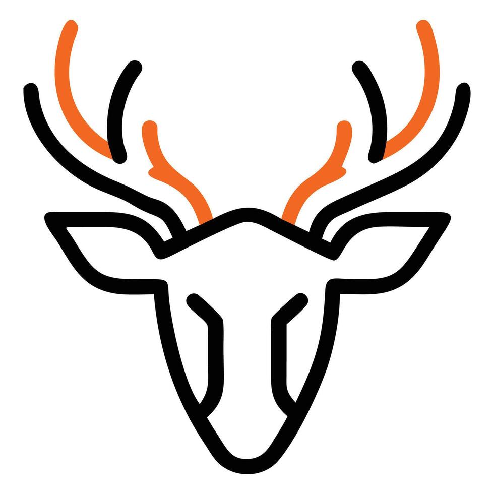 Minimalist outline depicts a stylized deer head with unique antlers, presented cleanly vector