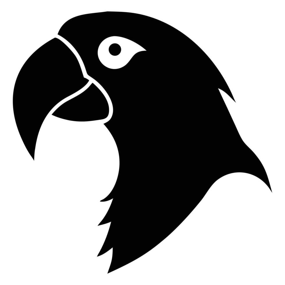 Parrot head with strong beak is looking ahead in a simple minimalist style vector