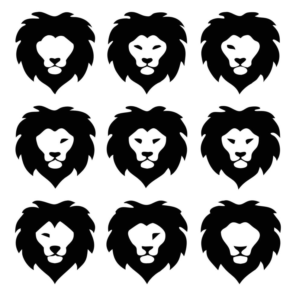 A symmetrical pattern displays nine stylized, monochrome lion head symbols in organized rows vector