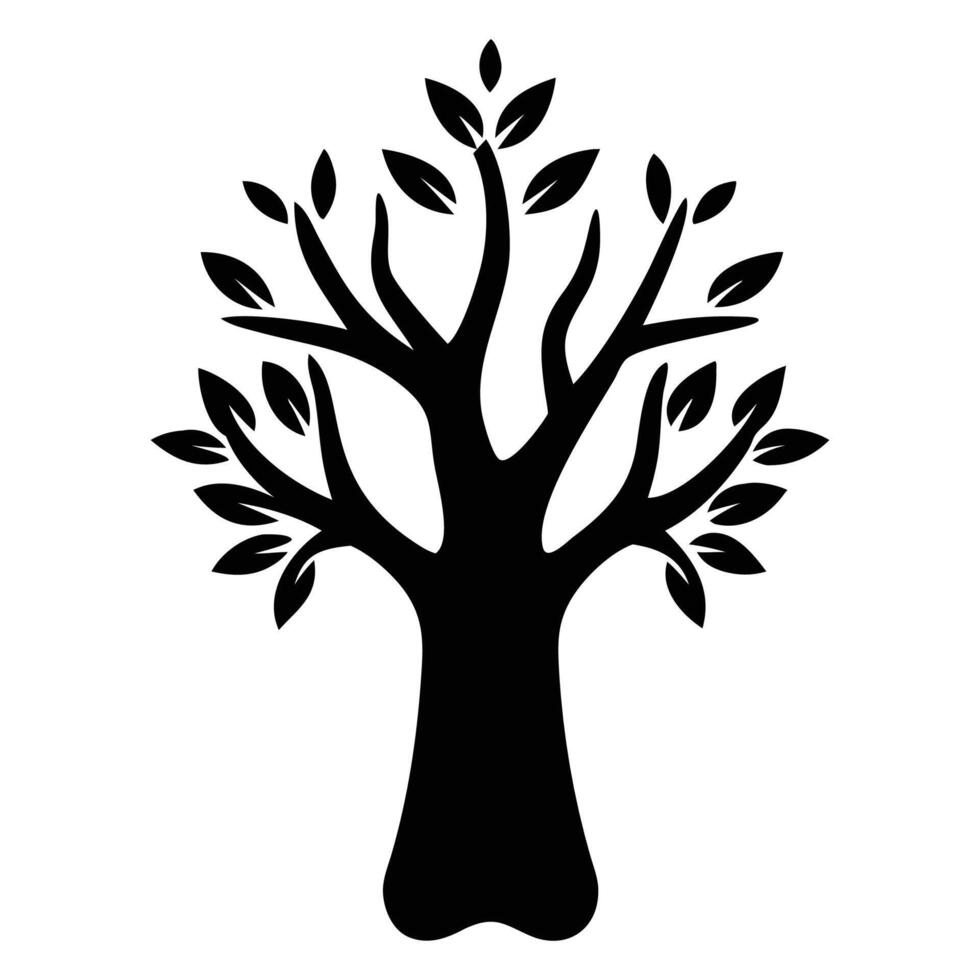 Silhouette of a leafy deciduous tree in format conveys simple nature art vector
