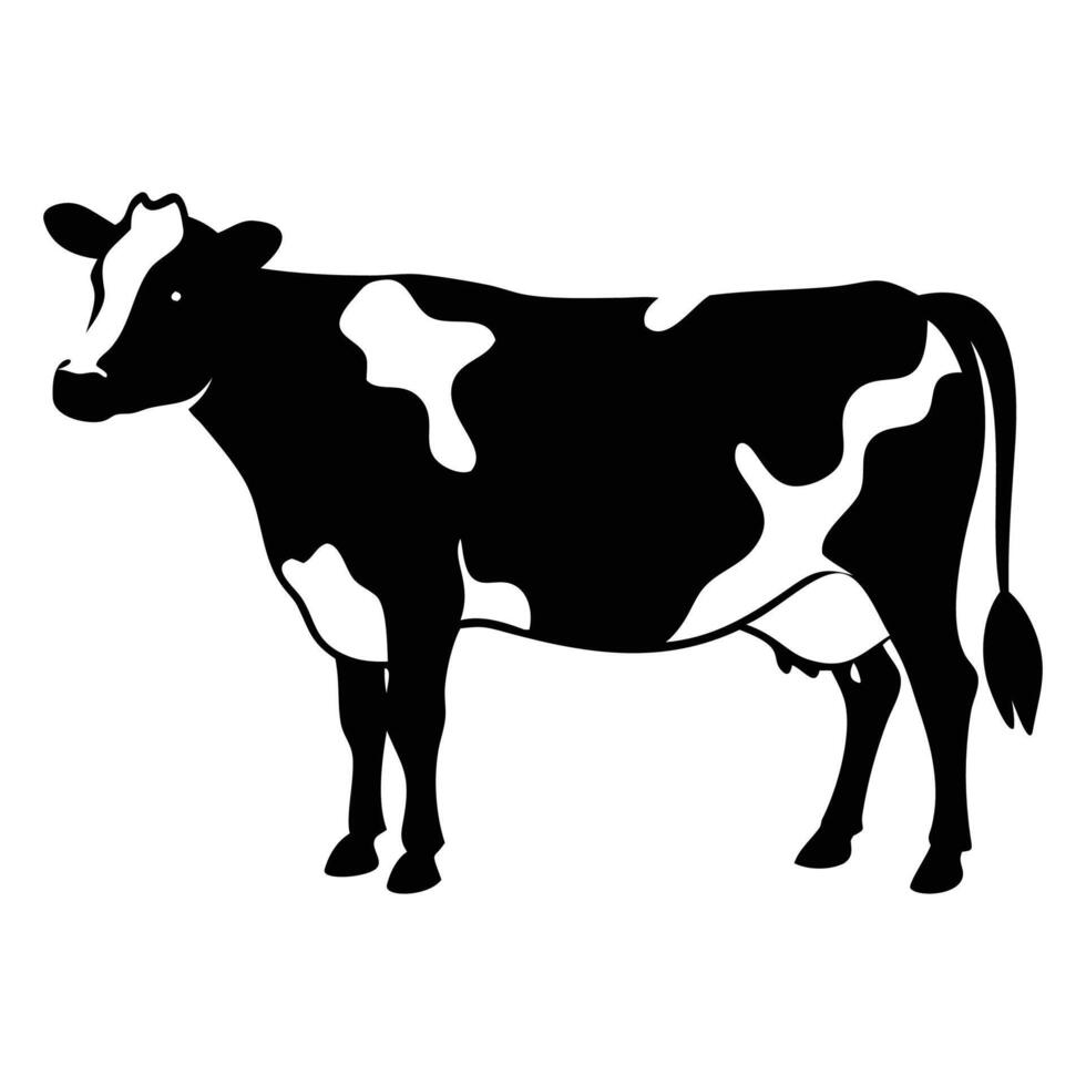Standing Holstein cow silhouette showcases striking black and white pattern against a transparent background vector
