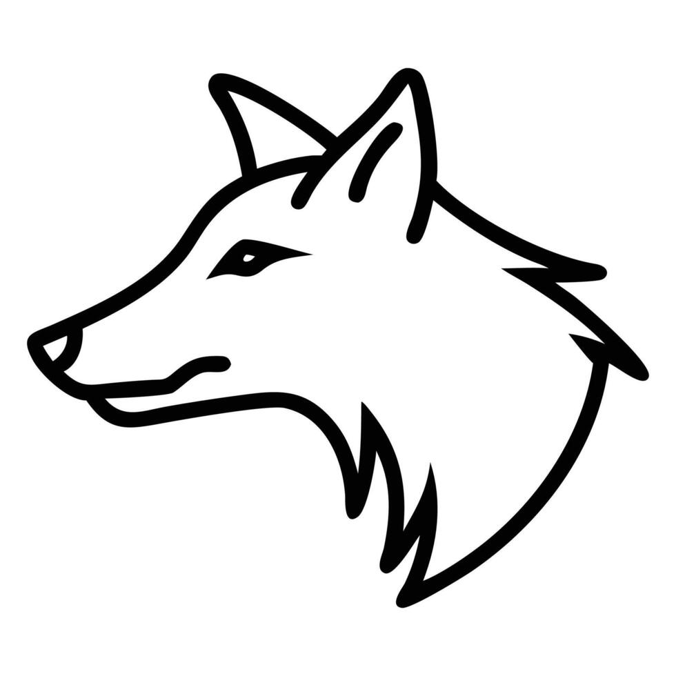 Single line art depicts a striking wolf head profile in minimalist style vector