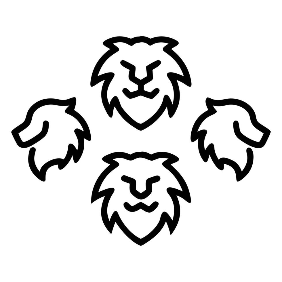 Lion heads in minimal flat line style are shown in an abstract form vector