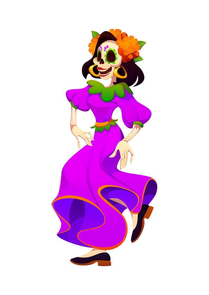 Day of the dead Catrina funny dancer character vector