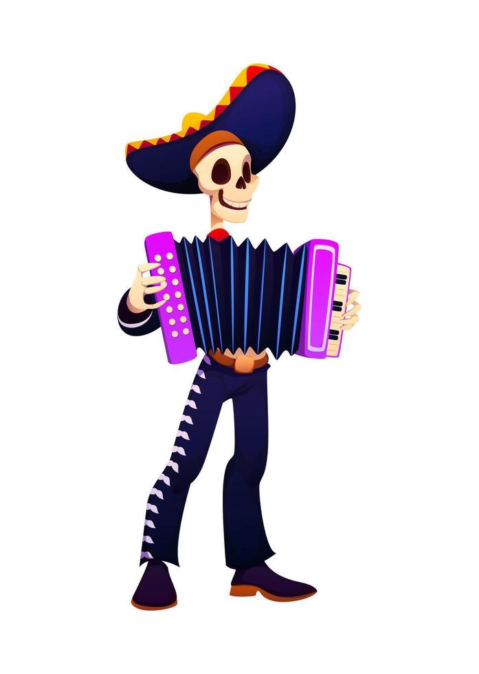 Cheerful day of dead skeleton mariachi character vector