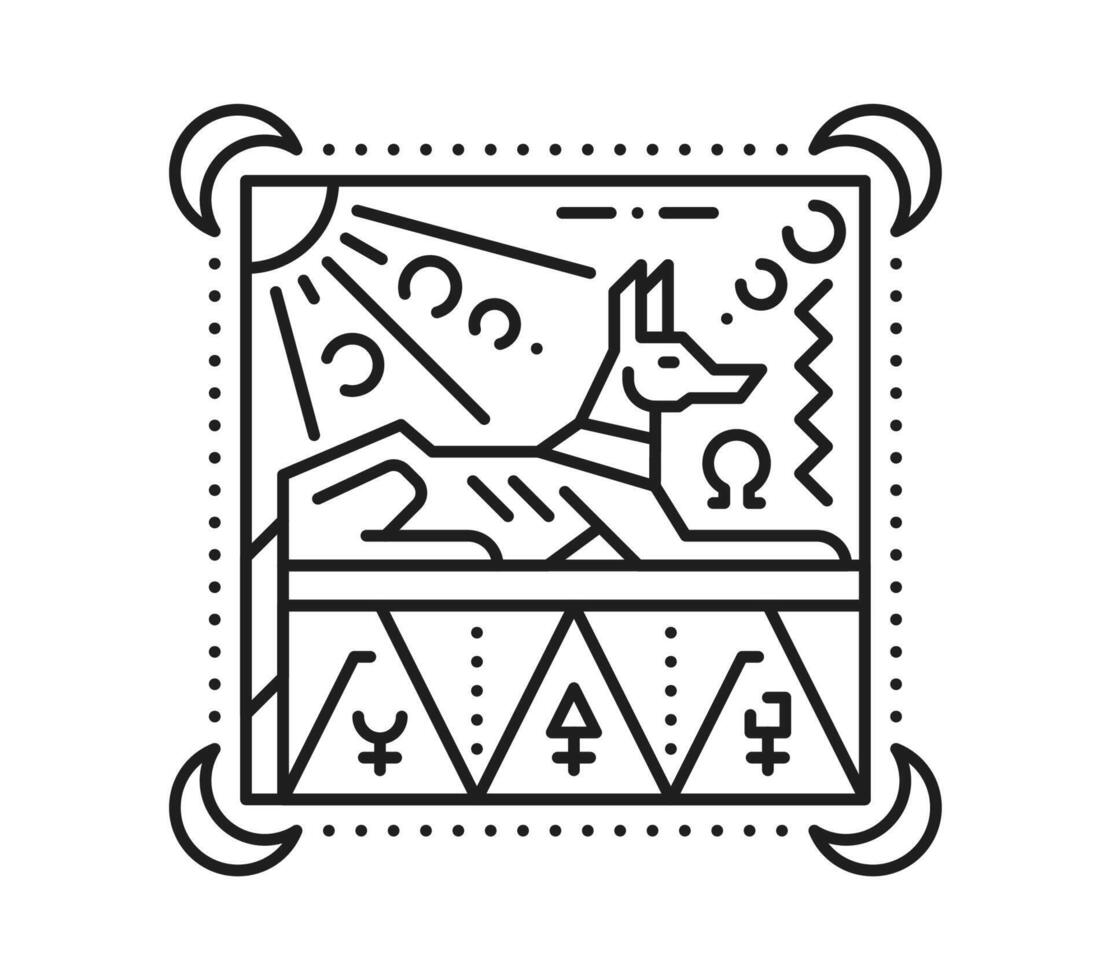 Egyptian jackal or dog esoteric line tattoo vector